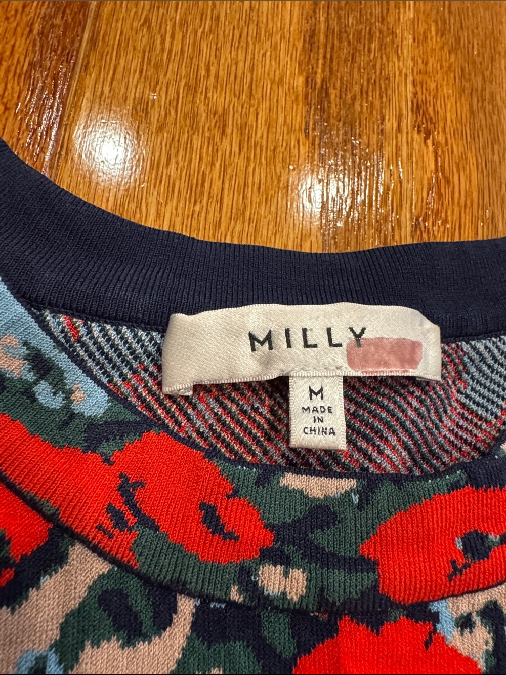 Milly Red Blue Floral Long-Sleeve Crewneck Top - Picture 4 of 7